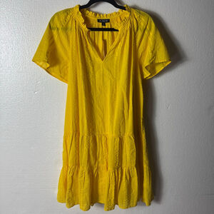 NWT J.Crew Yellow Textured Tiered Ruffle Dobby Mini Dress size Medium